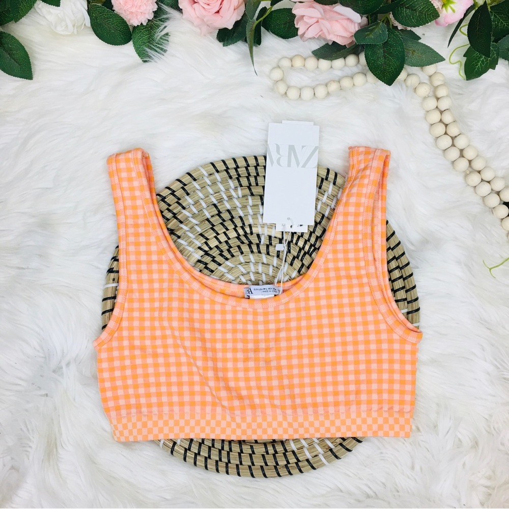 Zara Sports Bra Bralette Top size M/L Orange checkered